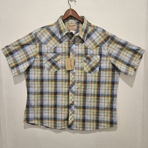 NWT Wrangler Western Fashion Pearl Snap Men Shirt XXL Plaid Short Sleeve